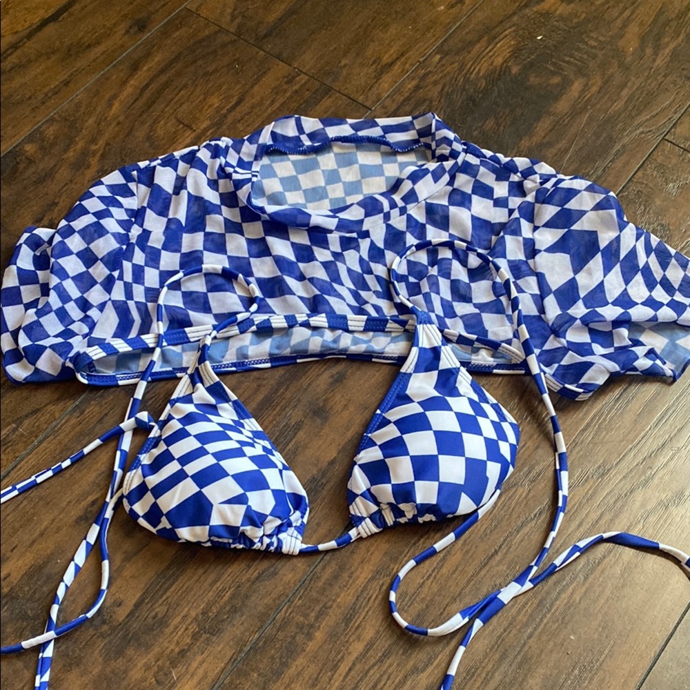Blue and White Checkered Bikini Set